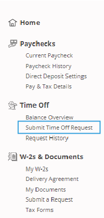 Submit Time Off Request