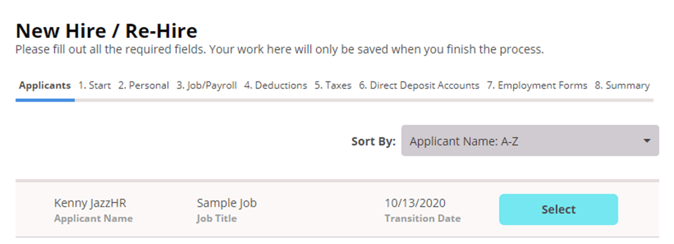 New Hire & Re-Hire Applicant